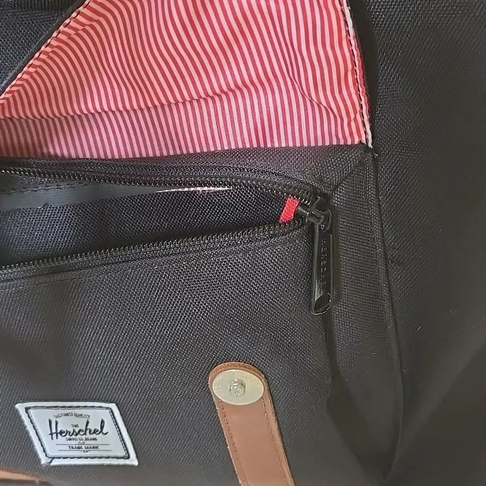 Herschel Little America Laptop Backpack, Black/Tan Synthetic Leather Classic 25